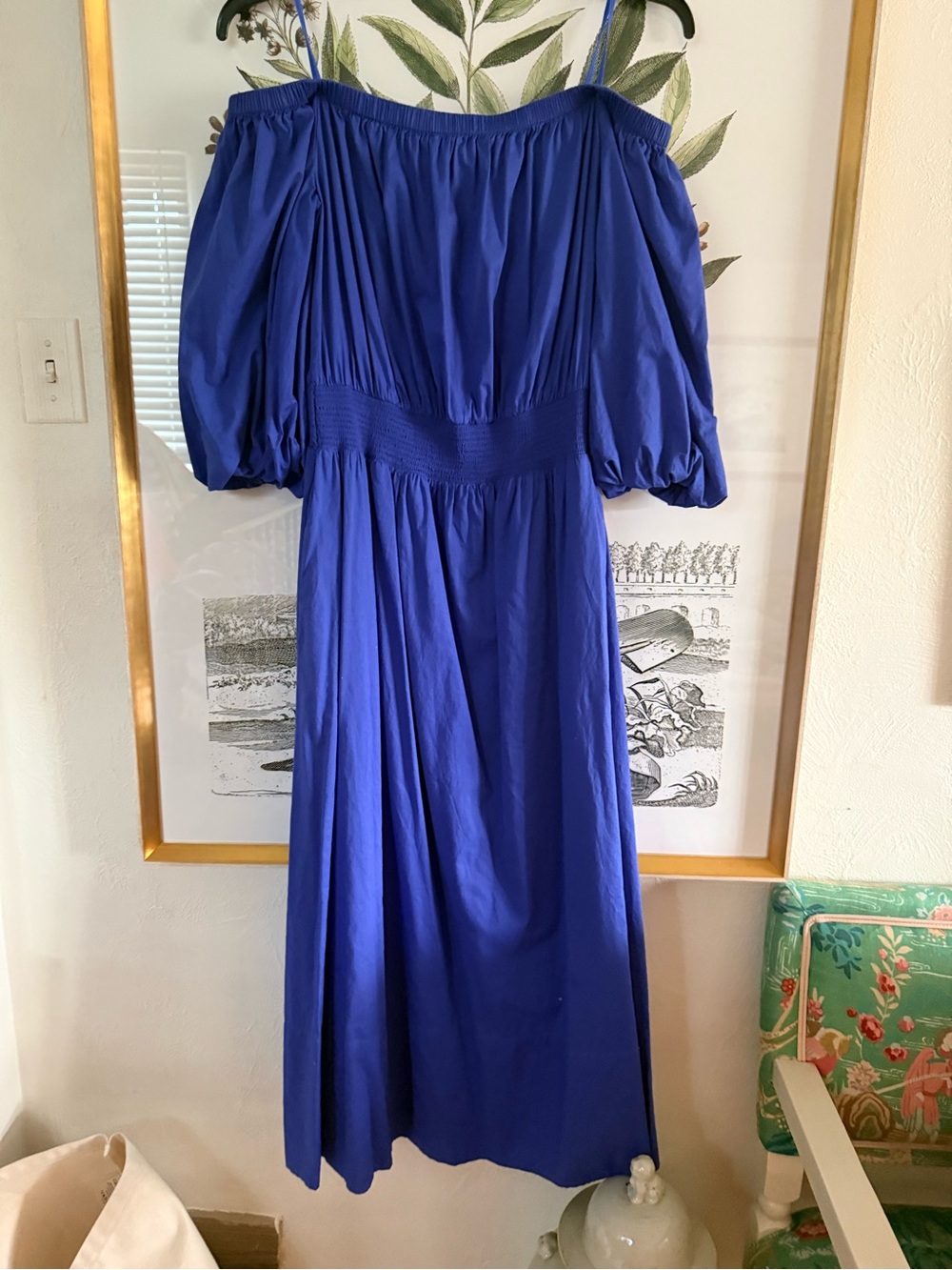 Lilly Pulitzer Cobalt Off-Shoulder Midi Dress with Puff Sleeves